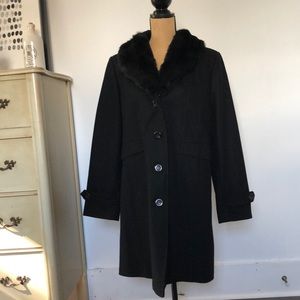 GIACCA wool blend long coat with faux fur collar